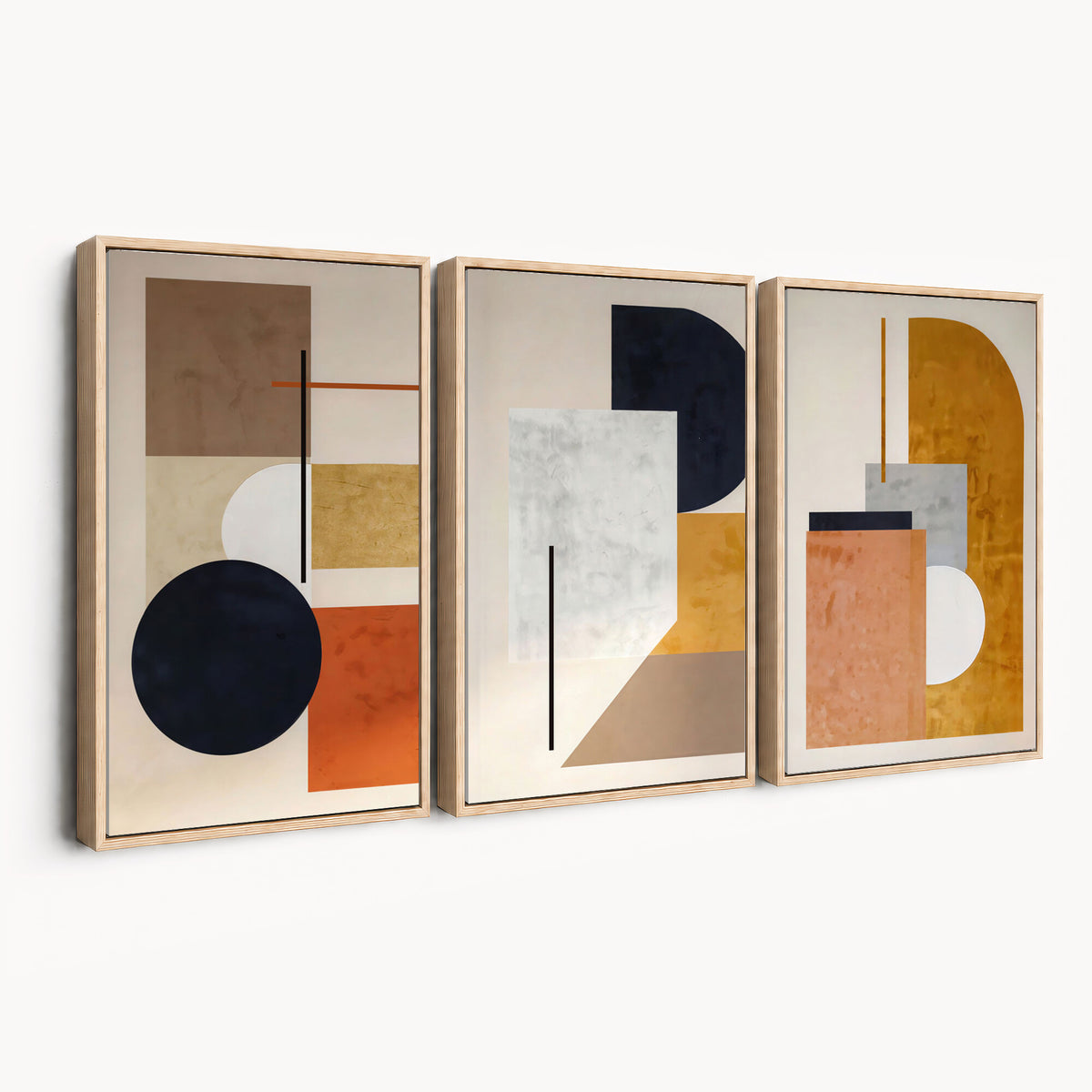 87361249-MGV-CV-48X32-3P - Mid Century Modern Geometric Canvas Wall Art, Abstract Triptych Print