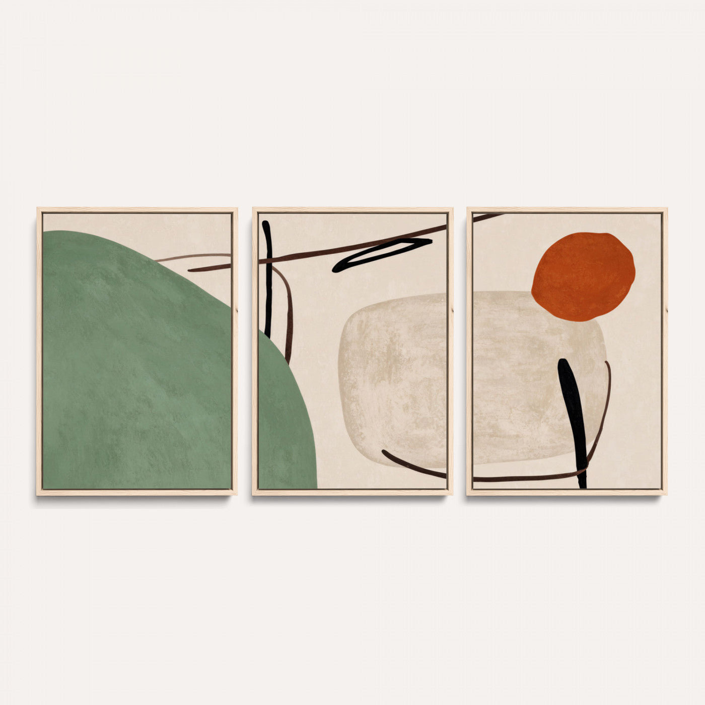 46798824-MGV-CV-48X32-3P - Mid Century Modern Geometric Canvas Wall Art, Abstract Triptych Print