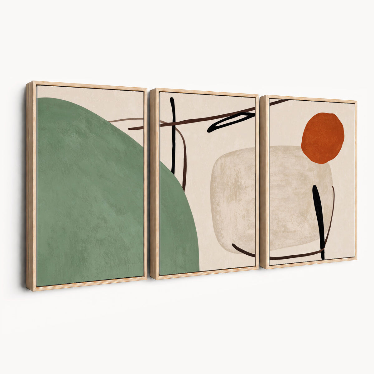 46798824-MGV-CV-48X32-3P - Mid Century Modern Geometric Canvas Wall Art, Abstract Triptych Print