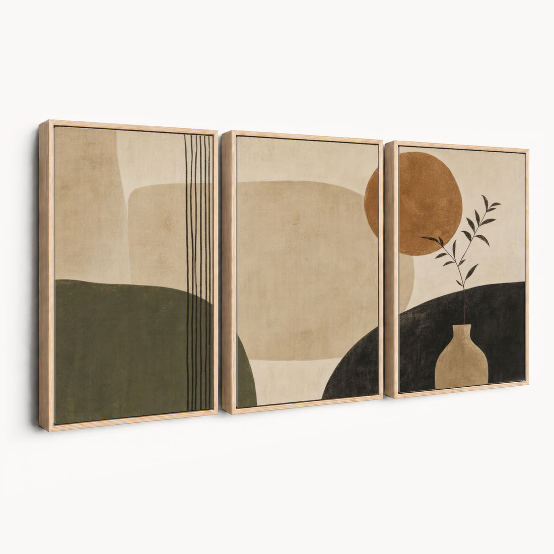 Boho Abstract Sun Canvas Wall Art, Minimalist Sage Green Botanical Print