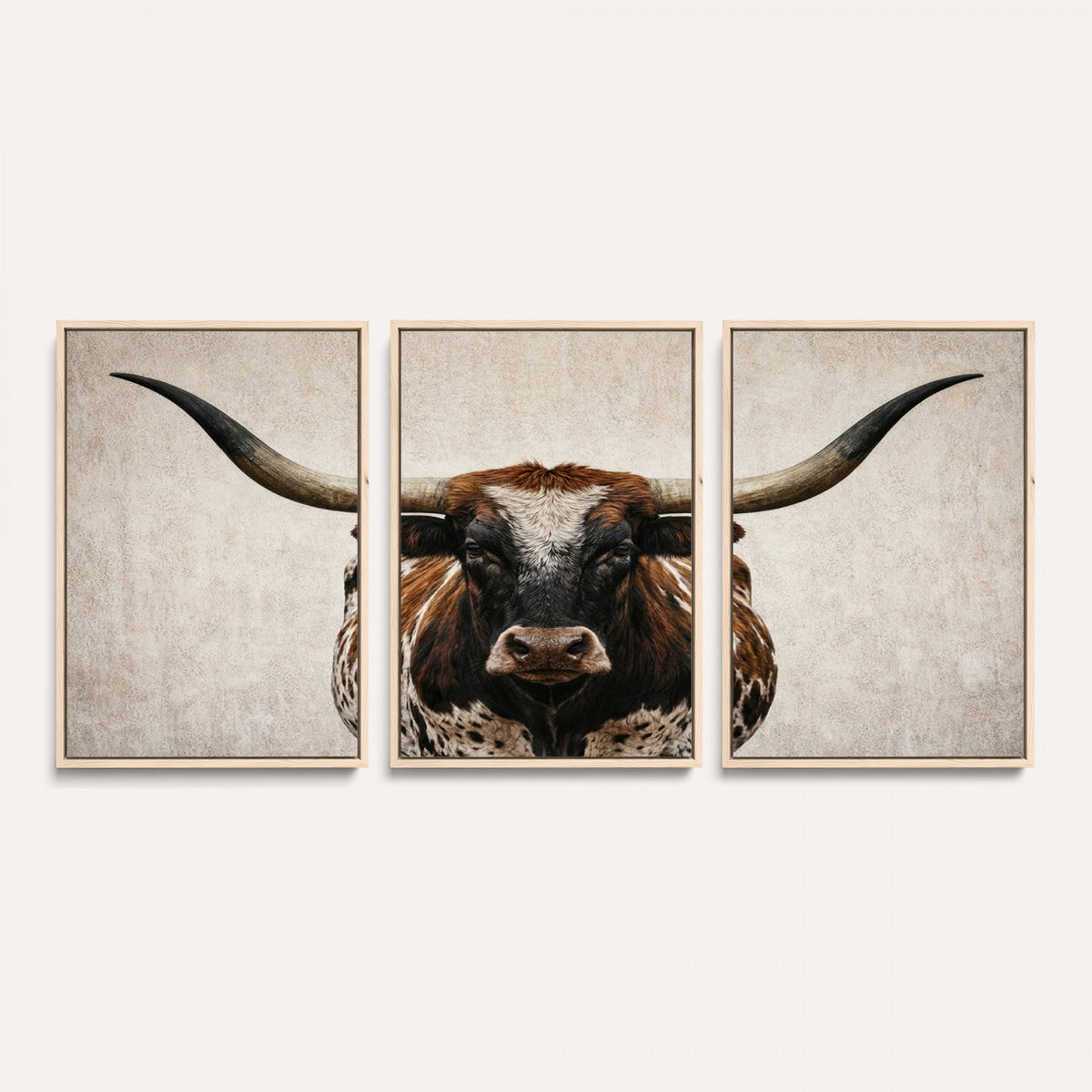 58622065-MGV-CV-36X24 - Texas Longhorn Canvas Wall Art Western Bull Desert Moody Grey Overcast Rustic Farmhouse Framed Large for Living Room Bedroom Office Decor