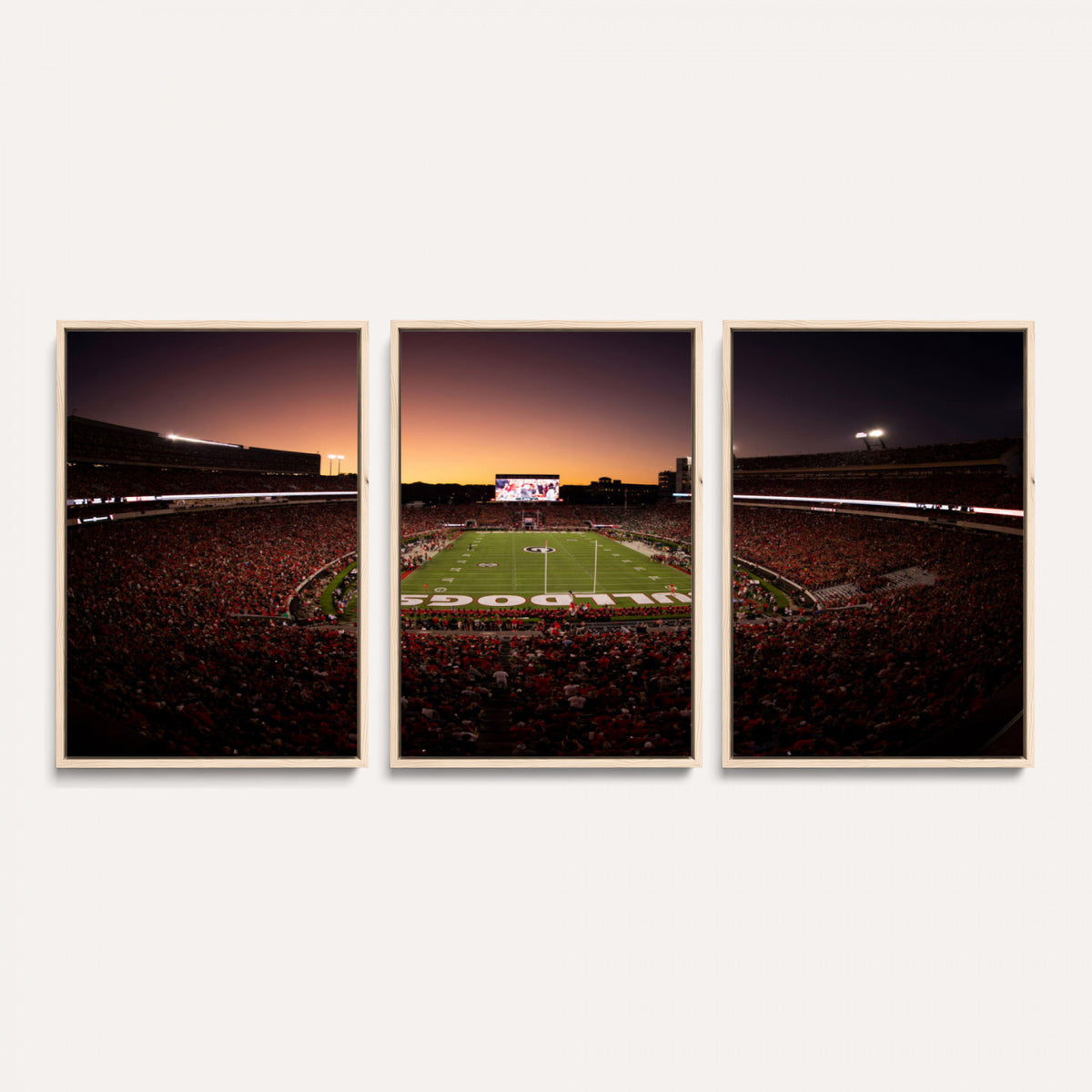 97720998-_Poster-30x20 - Georgia Bulldogs Stadium Sunset Canvas Print 3 Piece Framed Wall Art Extra Large Floating Frame Sports Poster Made in USA