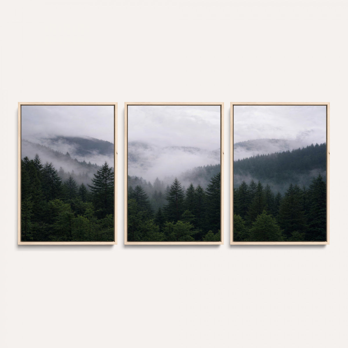 25432119-_Poster-30x20 - Misty Mountain Pine Forest Canvas Print 3 Piece Framed Wall Art Extra Large Floating Frame Nature Poster Made in USA