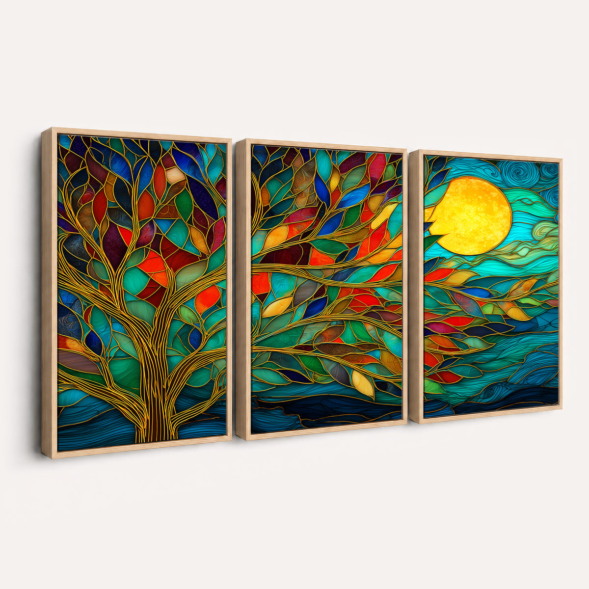 11877152-MGV-CV-36X24 - Stained Glass Tree Of Life Wall Art - Vibrant Mosaic Nature Home Decor
