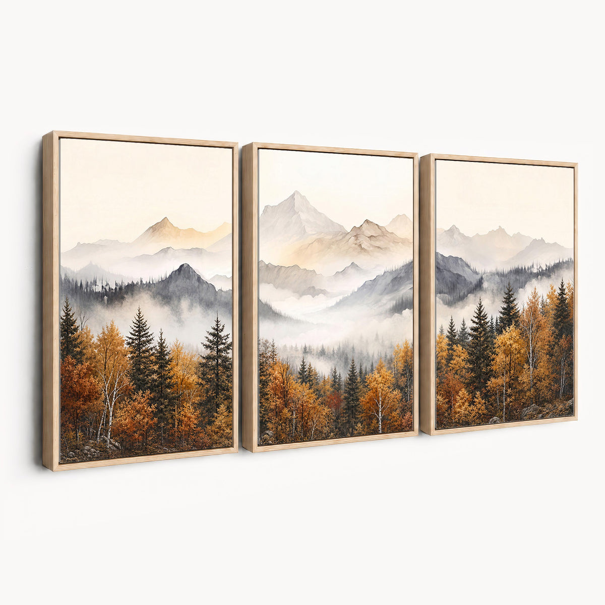 19544118-_Poster-30x20 - Misty Mountain Autumn Forest Canvas Wall Art - Watercolor Fall Nature Landscape Print