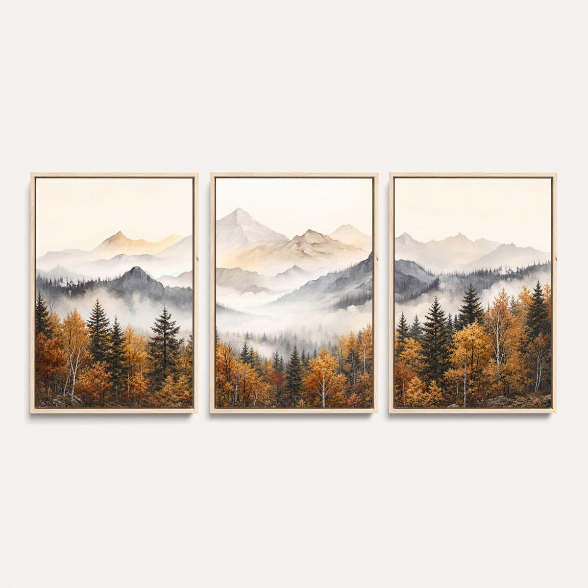 19544118-MGV-TP-30X20 - Misty Mountain Autumn Forest Canvas Wall Art - Watercolor Fall Nature Landscape Print