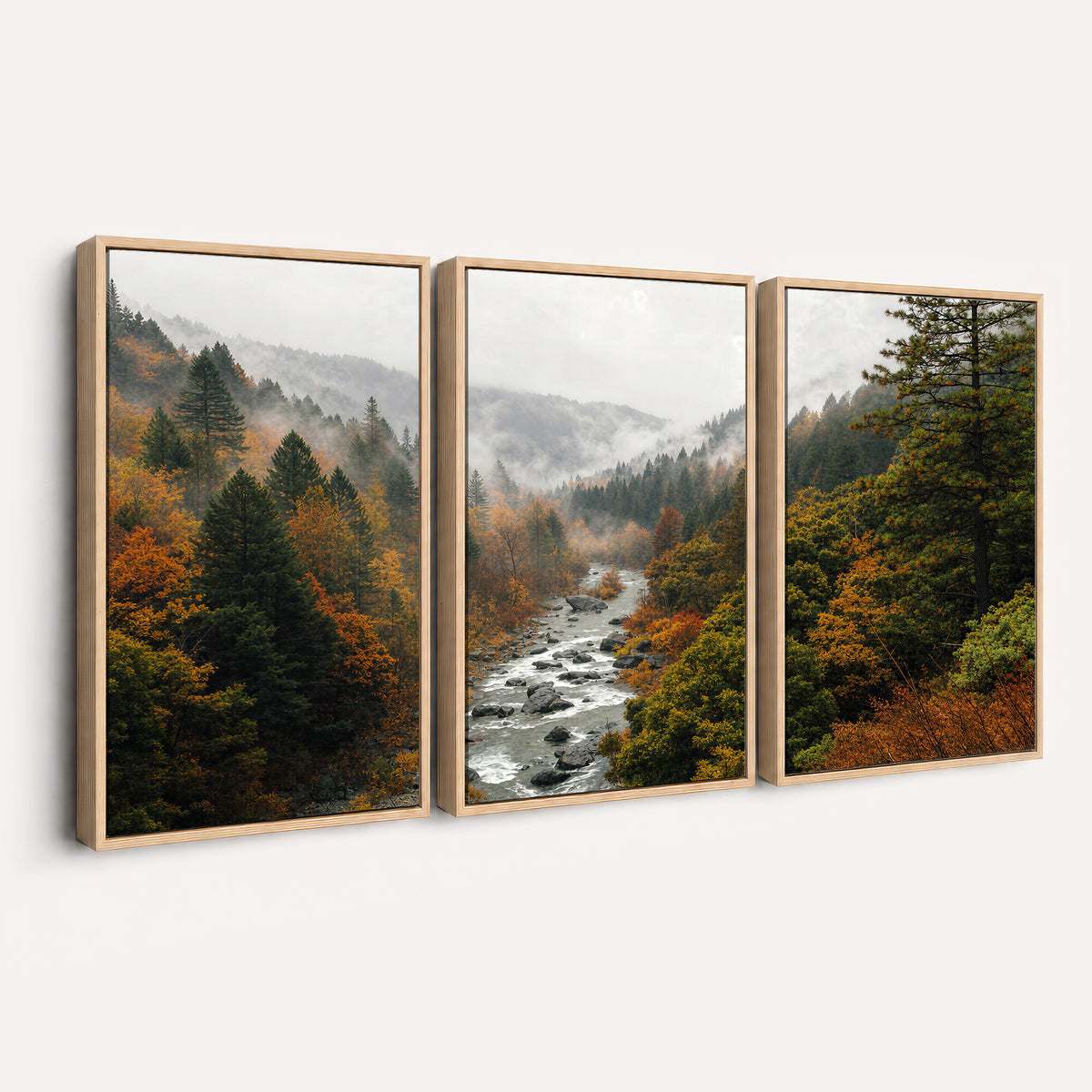 95540697-MGV-TP-30X20 - Misty River Mountain Valley Canvas Wall Art - Autumn Forest Landscape Nature Print