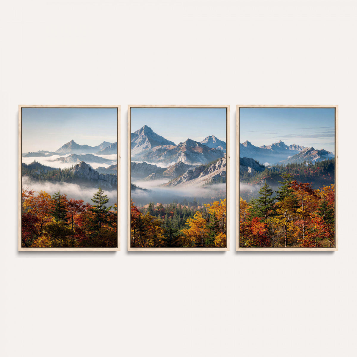 38847944-MGV-TP-30X20 - Majestic Mountain Peak Canvas Wall Art - Panoramic Autumn Forest Fog Landscape Print
