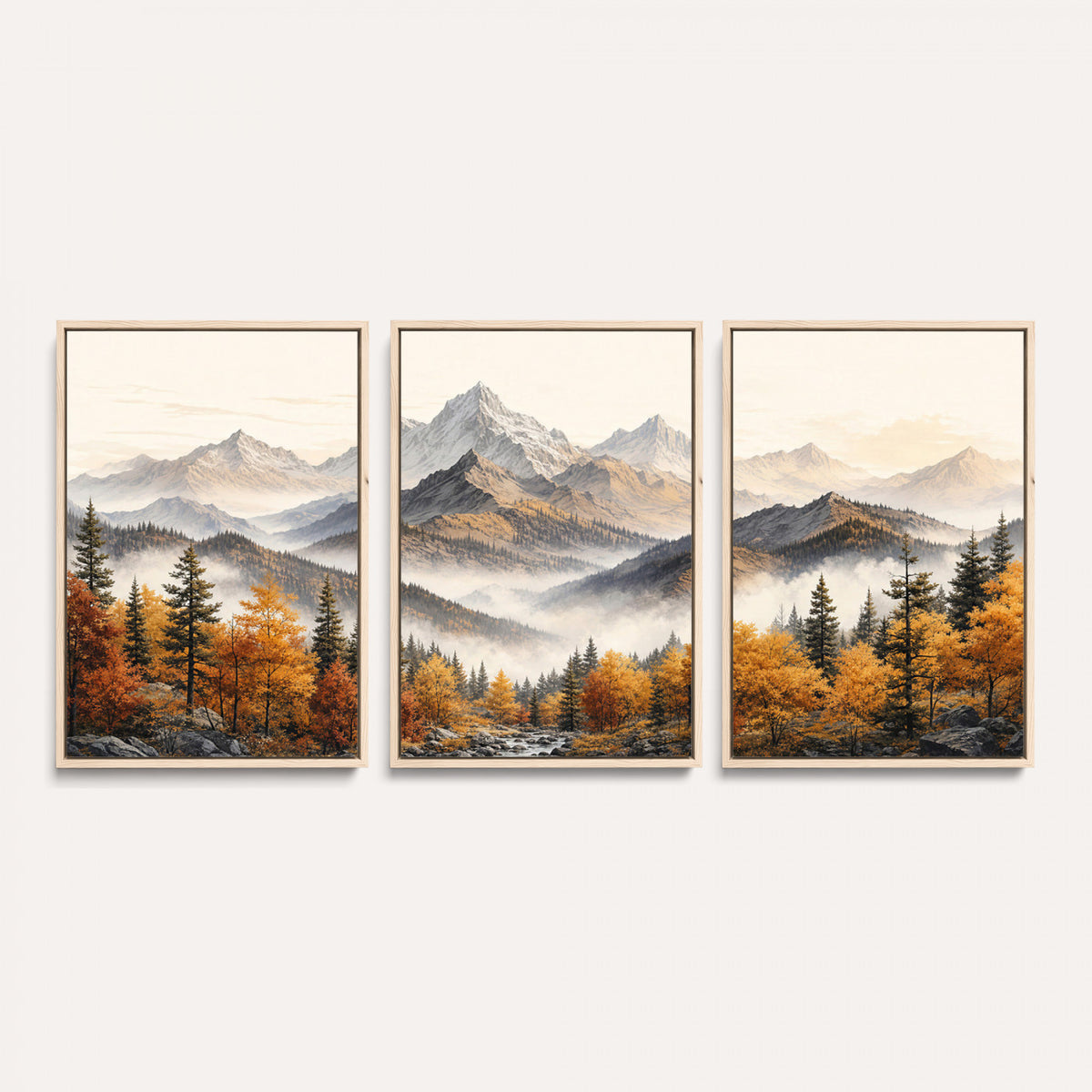 21309099-MGV-TP-30X20 - Extra Large Misty Mountain Autumn Forest Canvas Wall Art - Watercolor Fall Nature Landscape Print