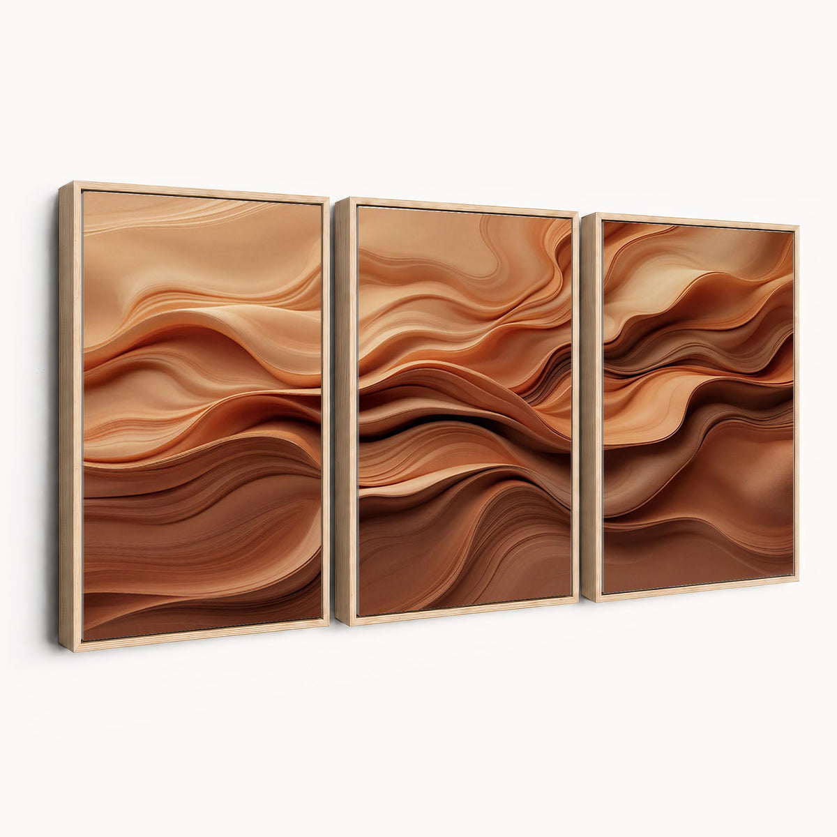 82230697-_Poster-30x20 - Modern Abstract Fluid Waves Canvas Wall Art - Minimalist Warm Terracotta Beige Sand Print