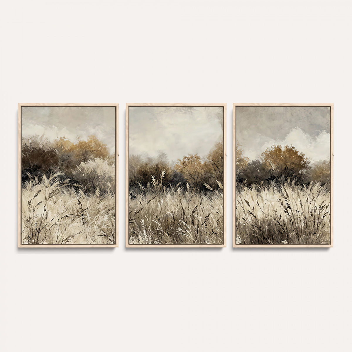 53959945-MGV-TP-30X20 - Muted Neutral Forest Landscape Canvas Wall Art - Vintage Rustic Wildflower Meadow Print
