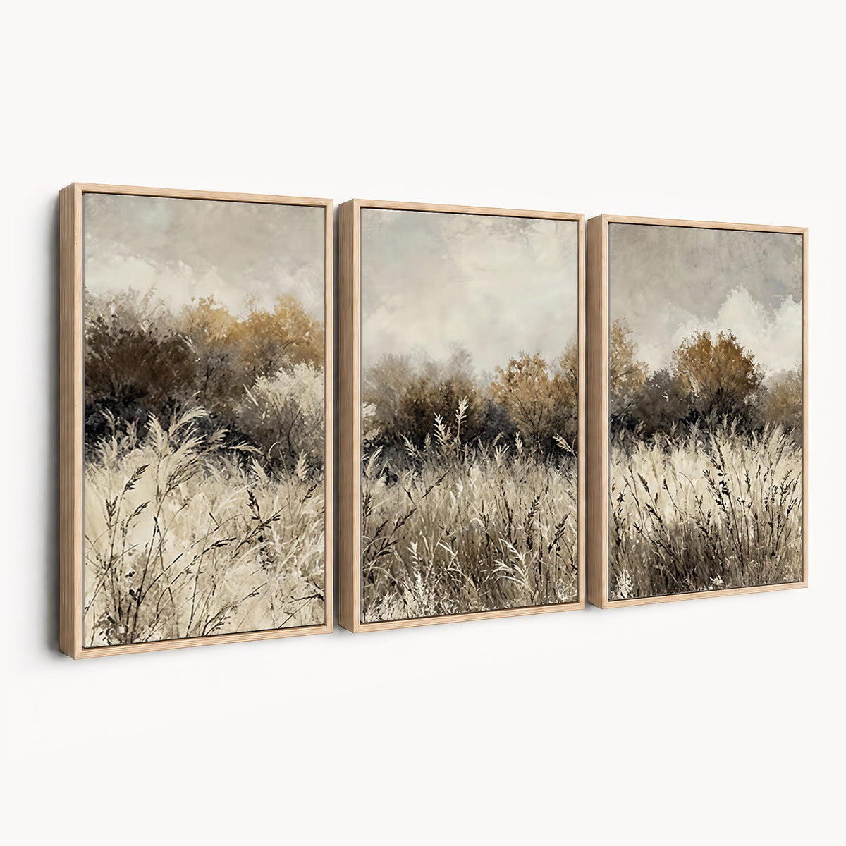 53959945-_Poster-30x20 - Muted Neutral Forest Landscape Canvas Wall Art - Vintage Rustic Wildflower Meadow Print