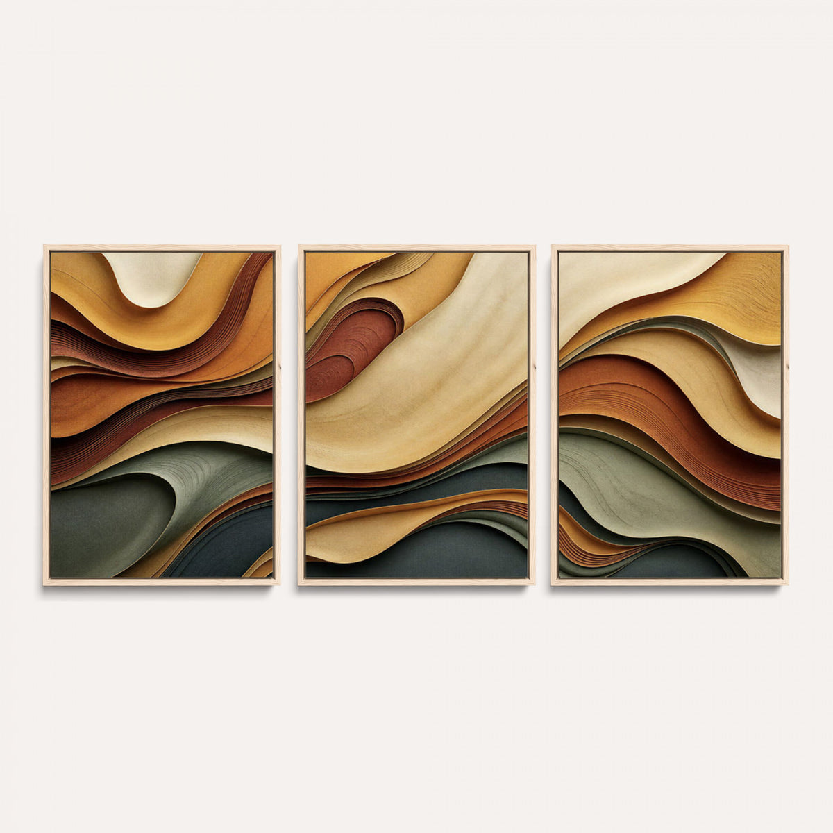 19337902-MGV-CV-36X24 - Modern Abstract Waves Canvas Wall Art - Minimalist Earthy Tone Living Room Decor