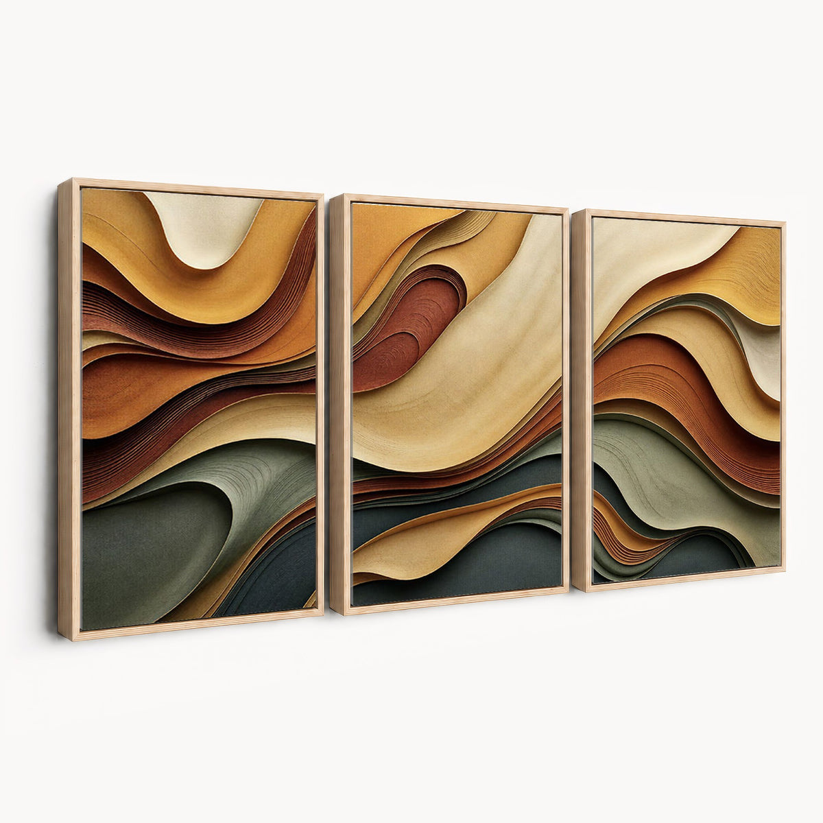 19337902-_Poster-30x20 - Modern Abstract Waves Canvas Wall Art - Minimalist Earthy Tone Living Room Decor