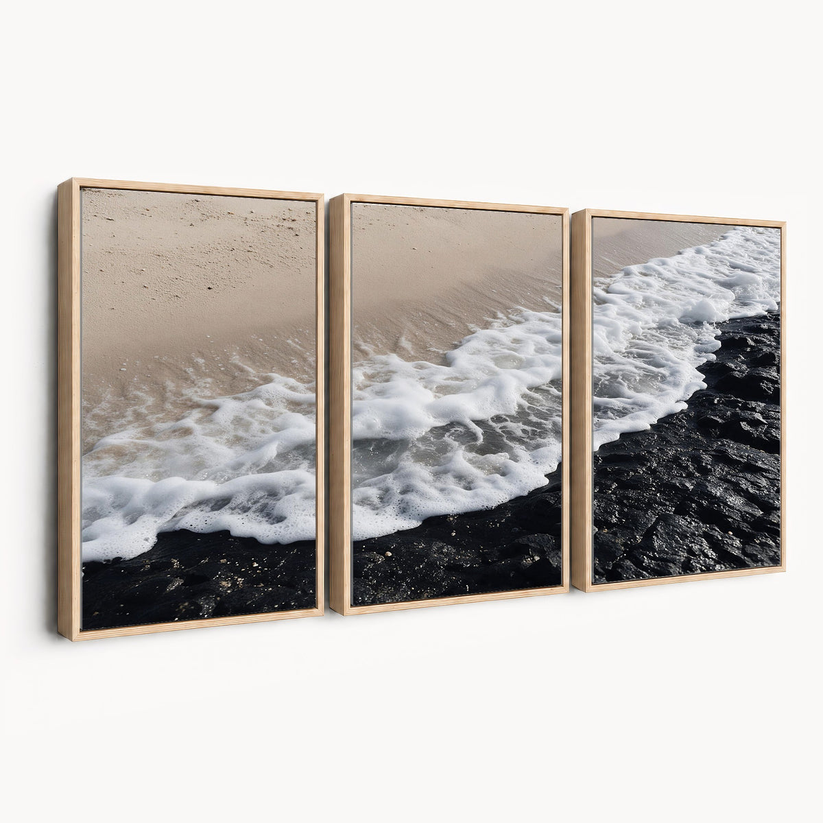 27448606-MGV-CV-24X16 - Ocean Wave Foam on Black Lava Rock Beach Canvas Wall Art Print