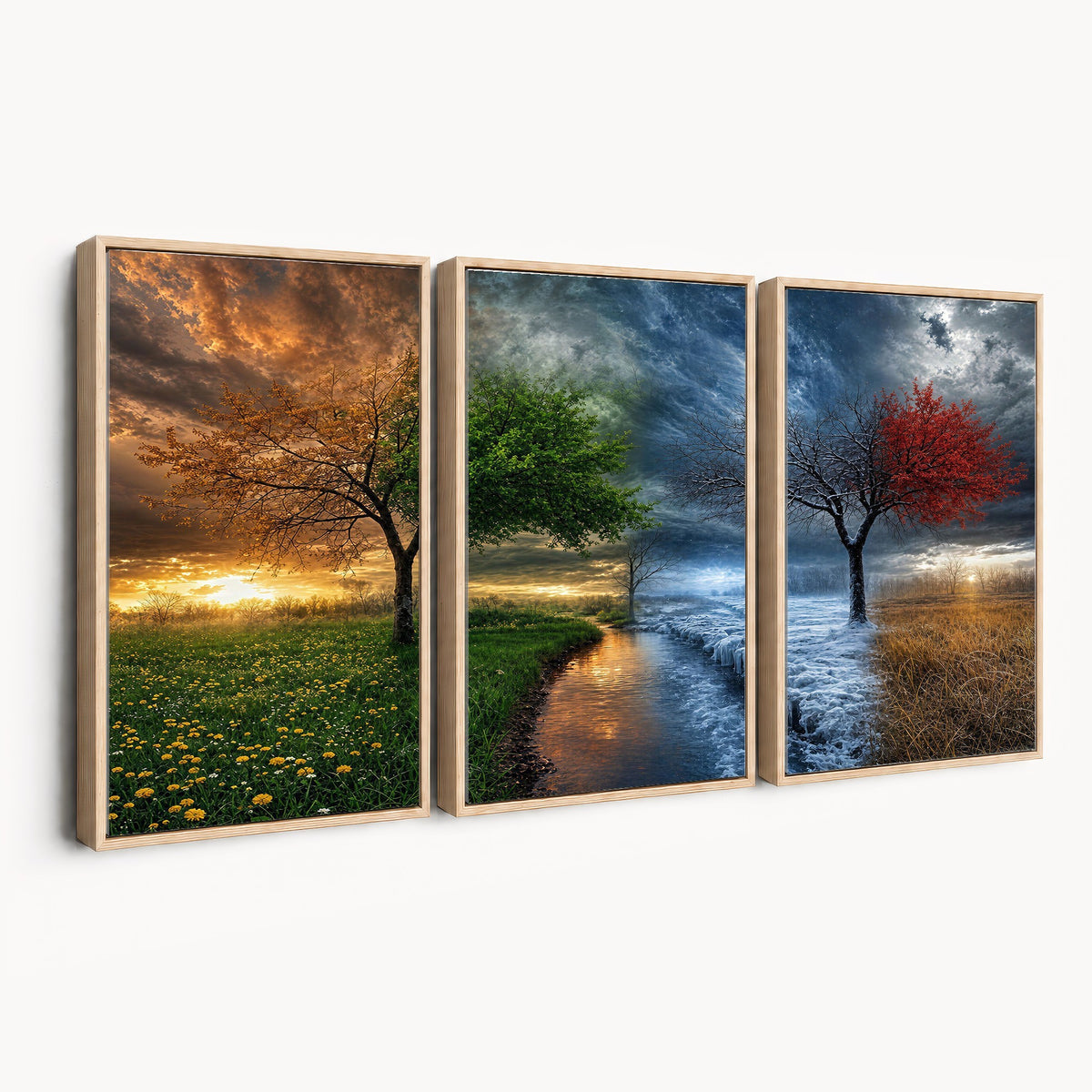 61895574-MGV-CV-24X16 - Four Seasons Tree Canvas Wall Art, Nature Landscape Canvas Print for Living Room