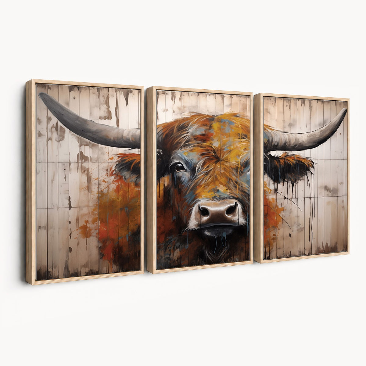 47284-MGV-CV-24X16 - Abstract Bull Highland Cow Canvas Wall Art Print