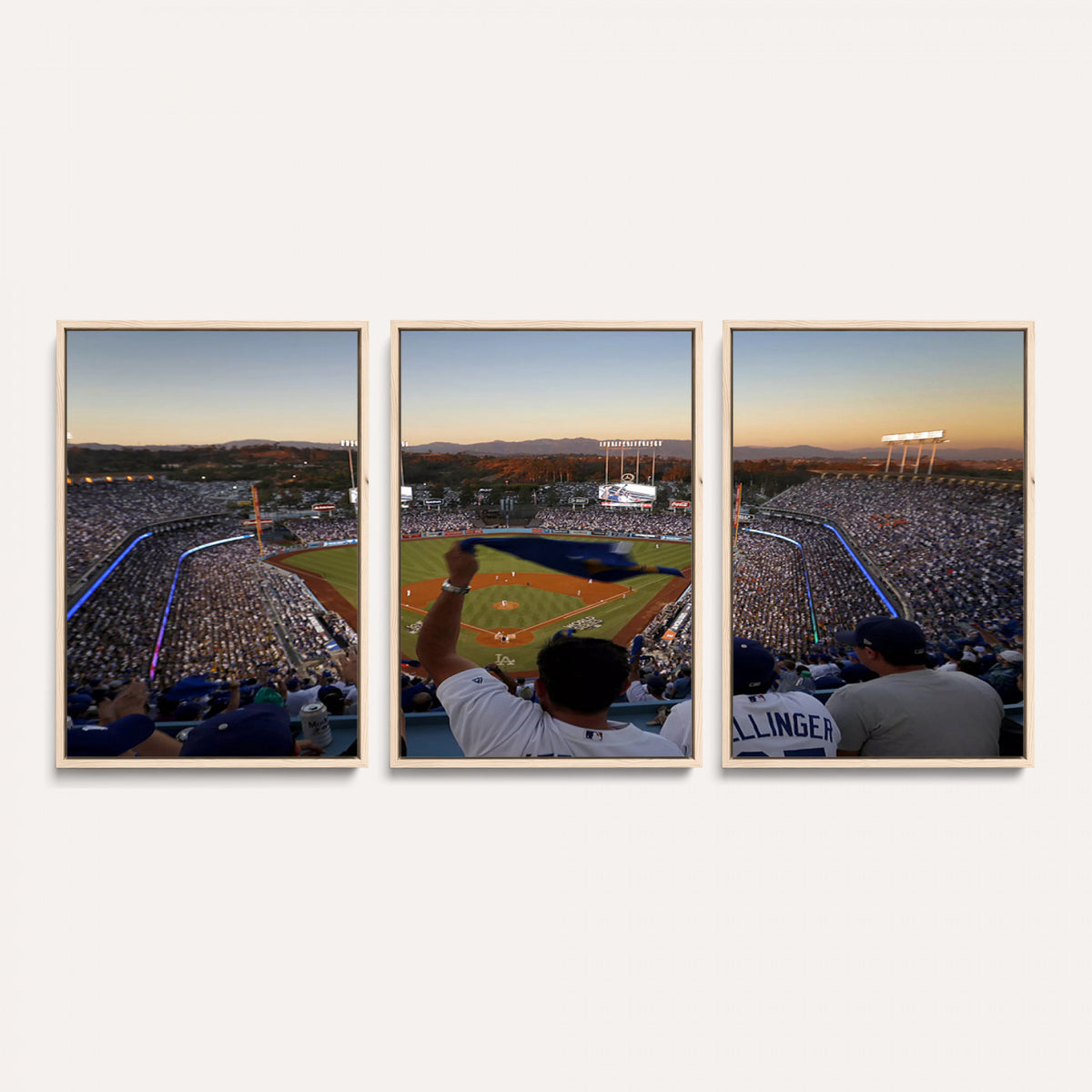 60162-MGV-CV-36X24 - Dodger Stadium Sunset Game Triple Canvas Wall Art, Los Angeles Dodgers MLB Match