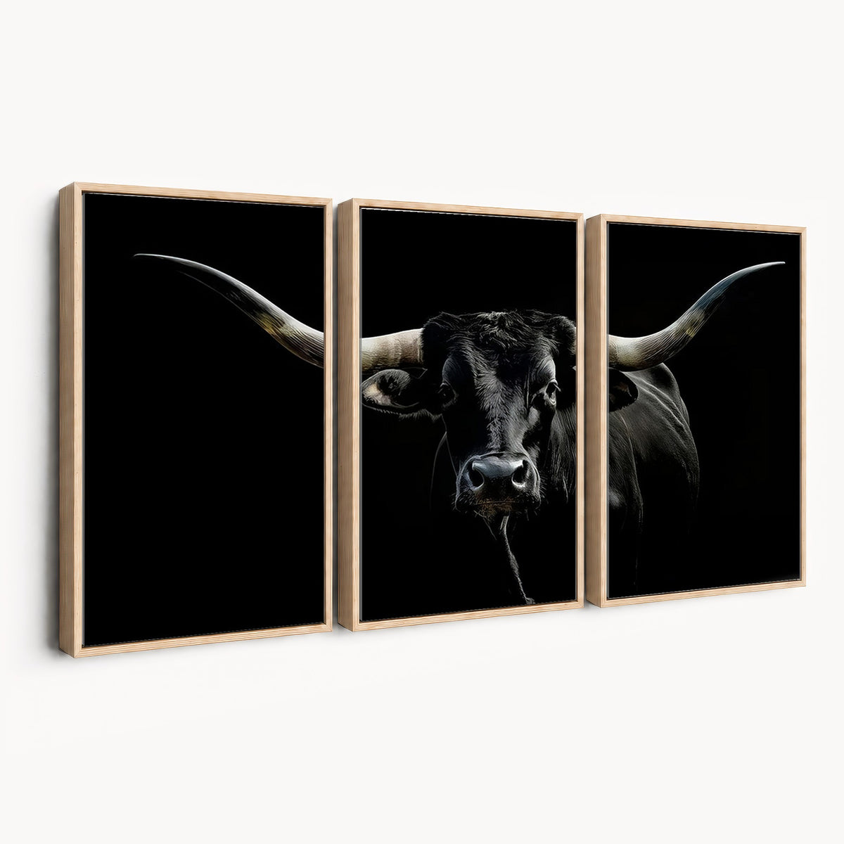 20679-MGV-CV-24X16 - Texas Black Longhorn Bull Wall Art Canvas Print, Western Cattle Rustic Decor