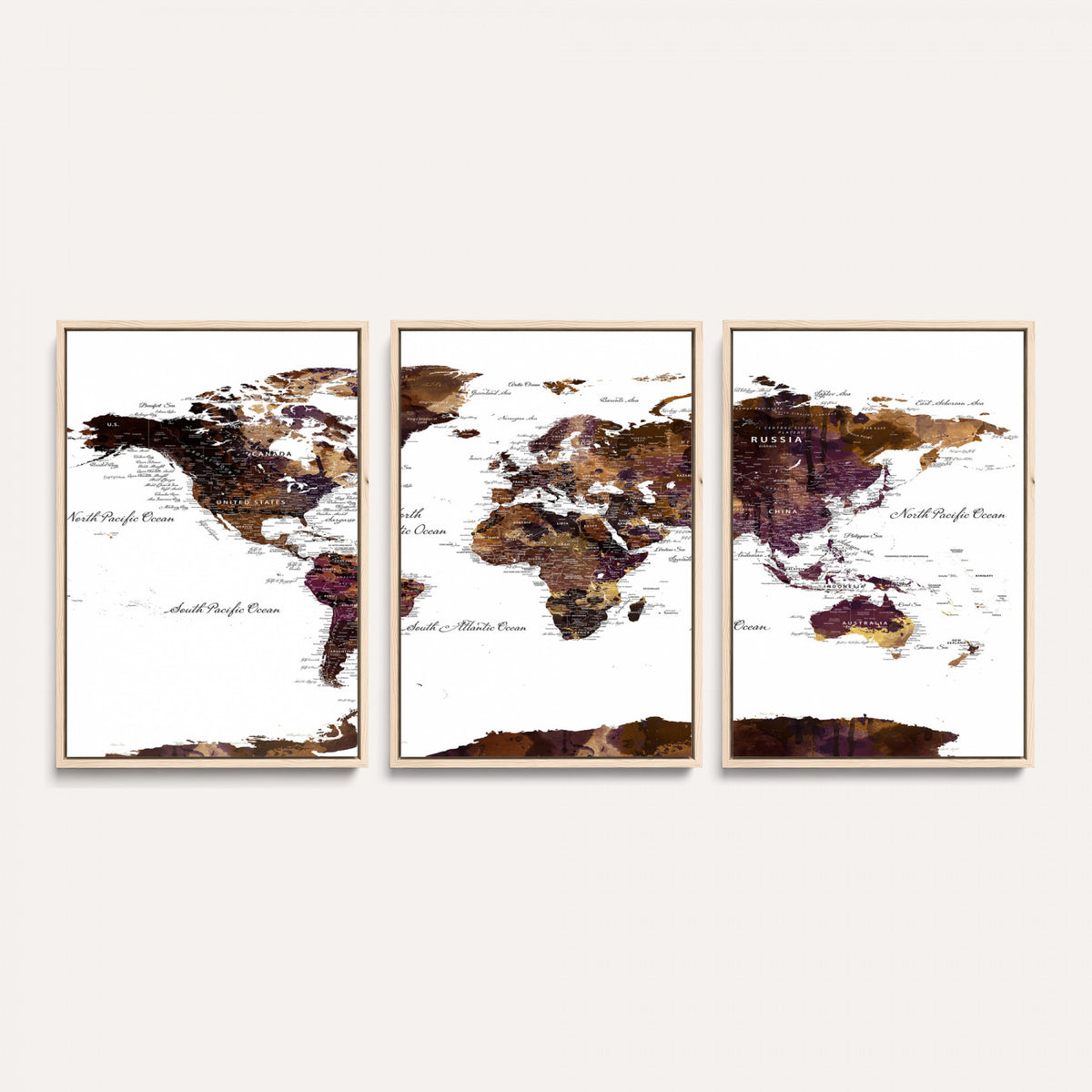 50611-PAN-FL-20X10 - World Map Canvas Print | Detailed Map of the World Wall Art