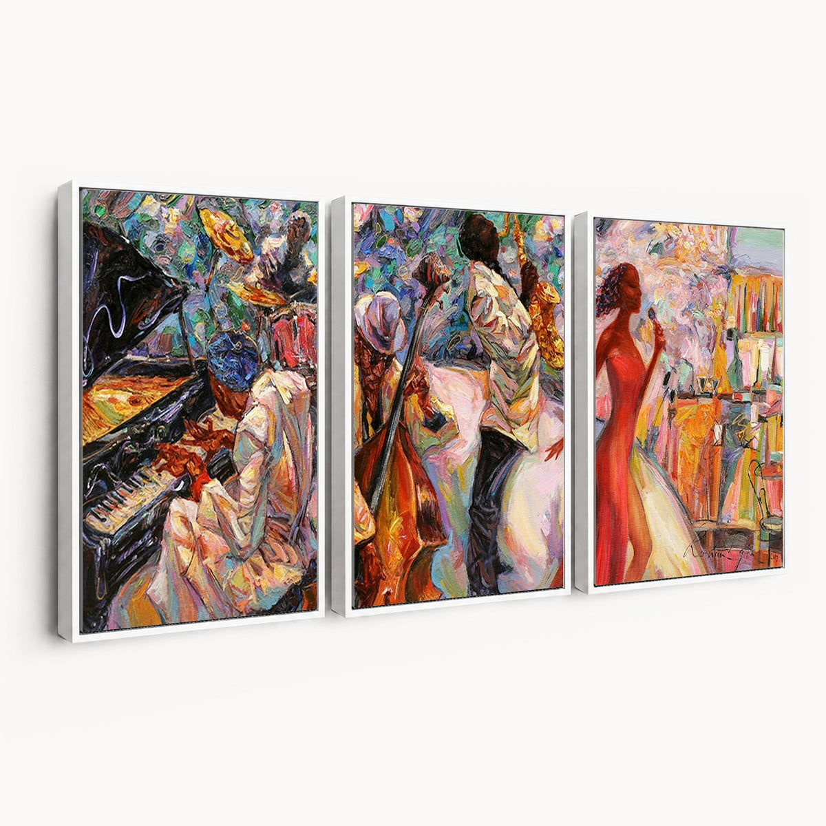 40574-_Poster-30x20 - Afro American Jazz Band Canvas Wall Art | 3 Panel Music Studio Decor