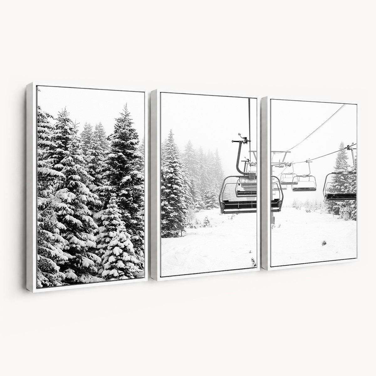 Ski Wall Art | Ski Lift Canvas Print with Snow Covered Spruce Trees, Winter Ski Resort Wall Art