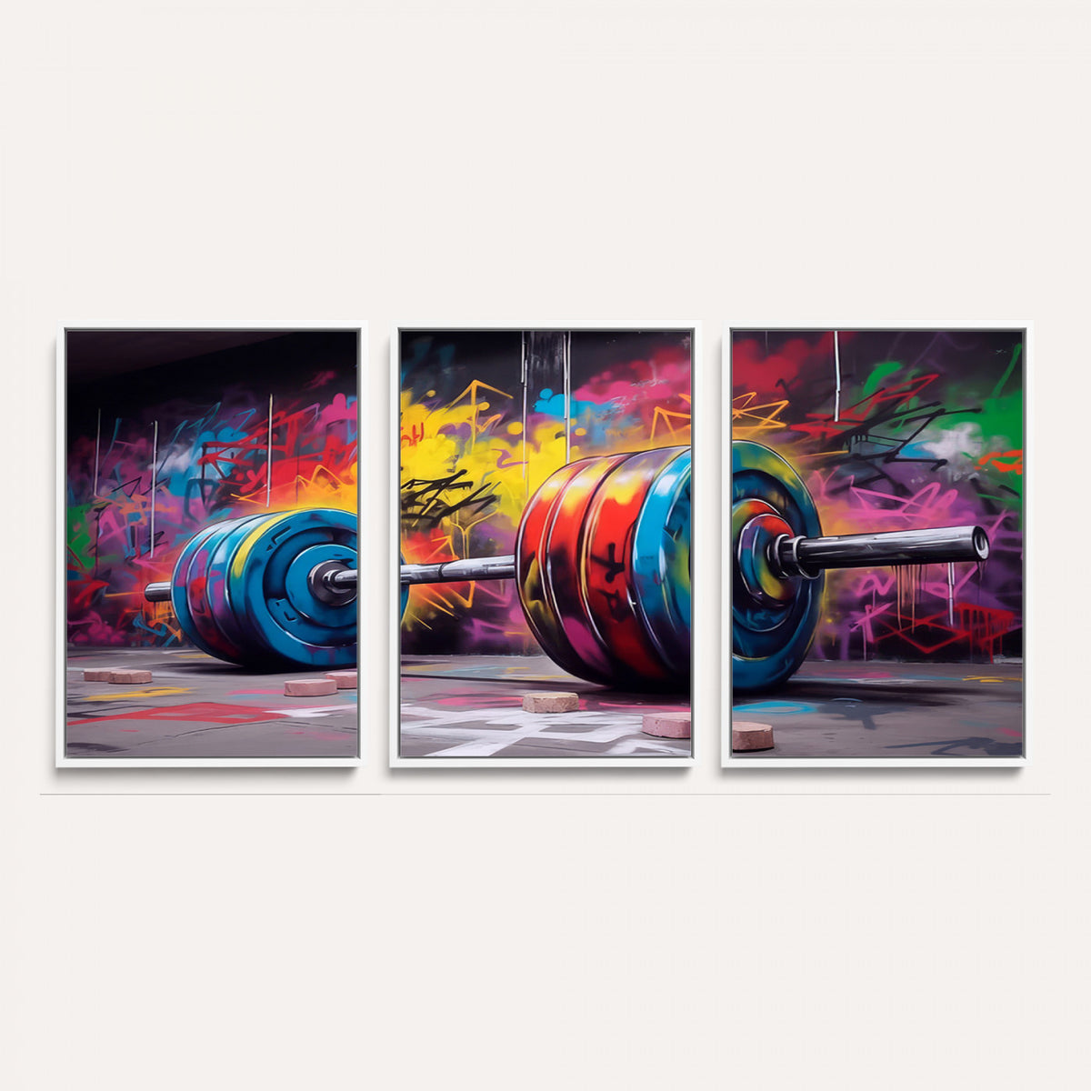 13549-MGV-CV-36X24 - Abstract Graffiti Barbell Canvas Wall Art | Urban Fitness Meets Bold Street Art