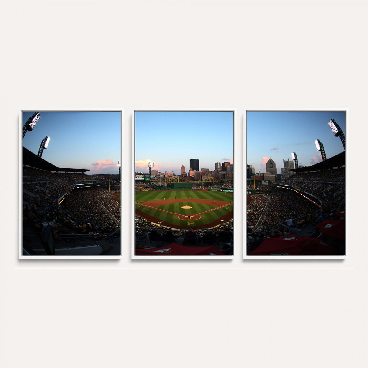 67670-MGV-CV-36X24 - PNC Park Evening Game Triple Canvas Wall Art | Pittsburgh Pirates MLB Stadium