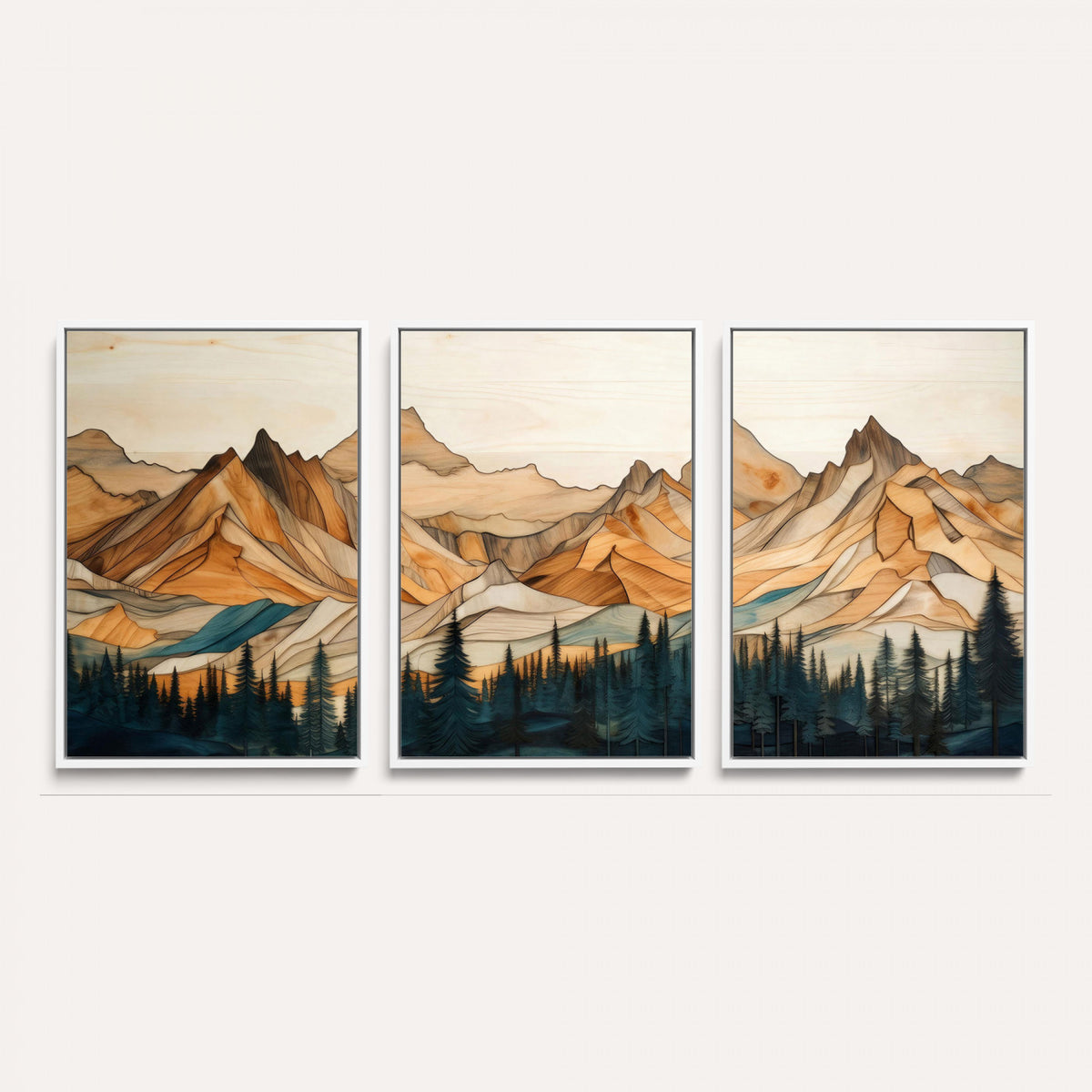 31576-PAN-FL-20X10 - Rustic Wood Mountain Wall Art Print | Triptych Giclee Print Featuring Handcrafted Forest and