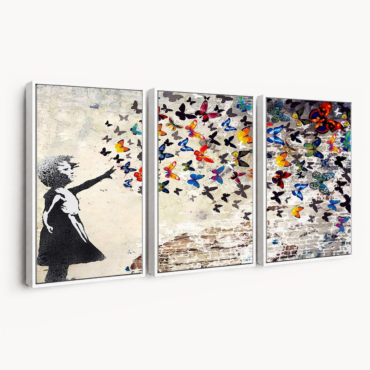 97895-MGV-CV-24X16 - Banksy Graffiti Wall Art Canvas Print, Girl Releasing Vibrant Butterflies