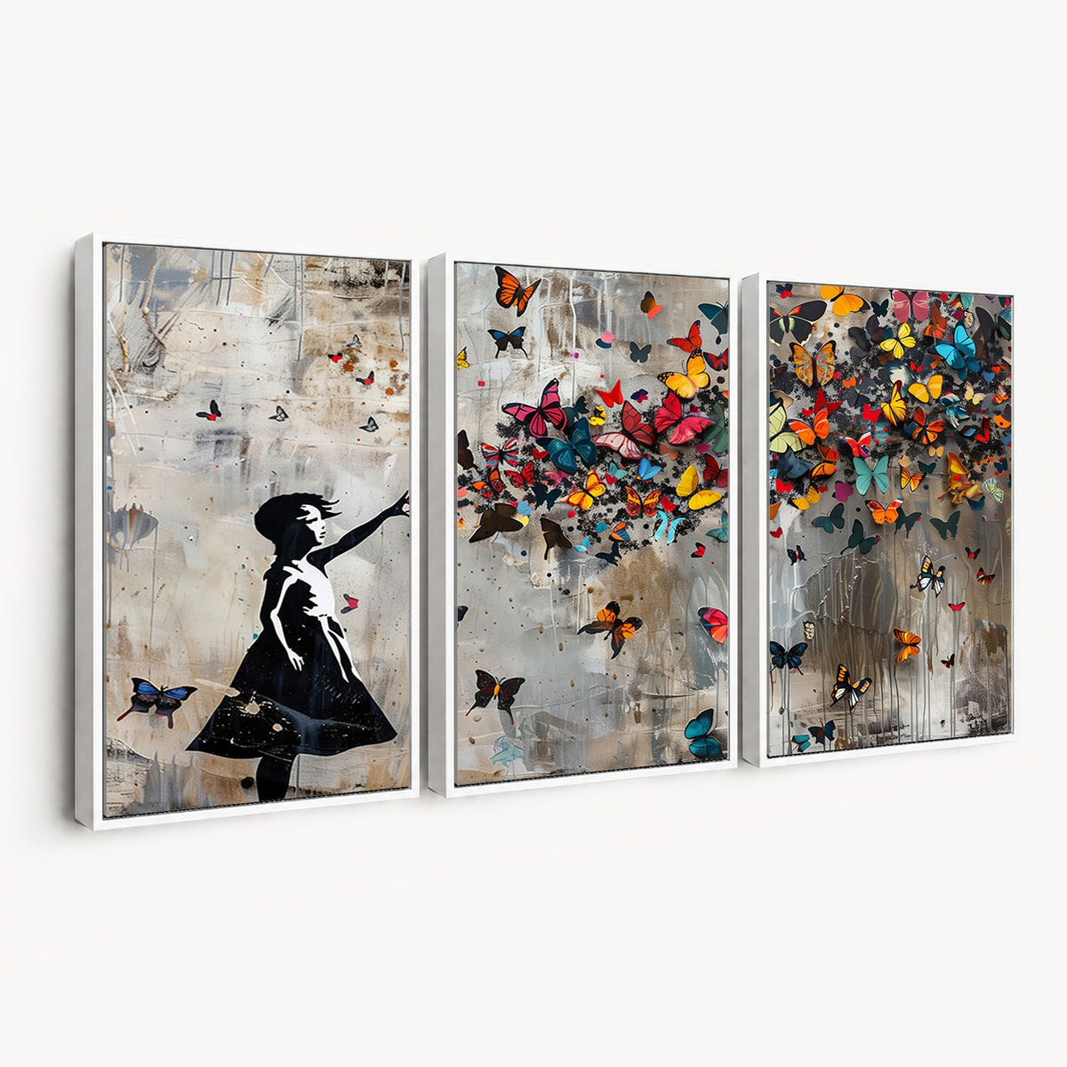 51446D-MGV-CV-24X16 - Banksy Butterfly Girl Wall Art | Modern Graffiti Canvas Print, Street Art Decor