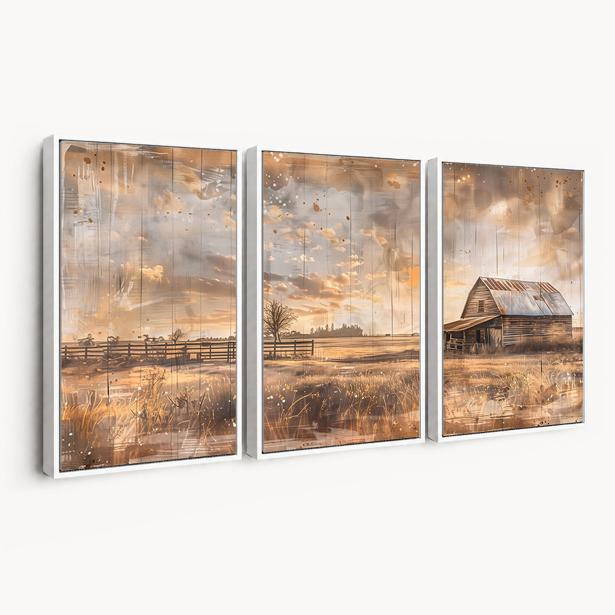 FARM2-MGV-CV-24X16 - Rustic Farmhouse Wall Art Canvas Print | Barn and Field Vintage Country Landscape