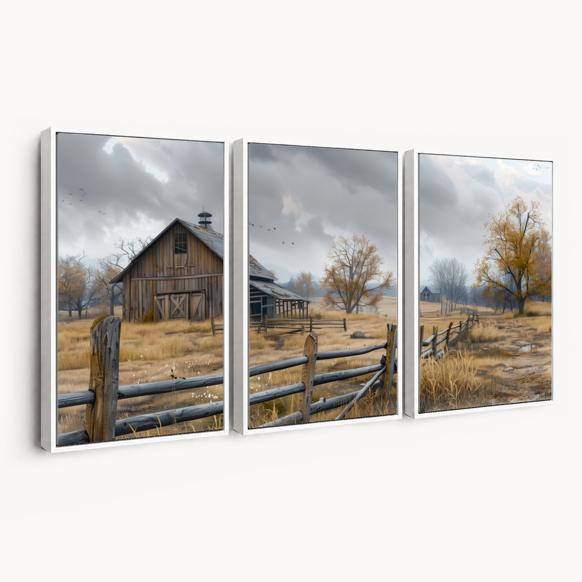 Farm1-MGV-CV-36X24 - Rustic Autumn Farmhouse Wall Art Canvas Print | Serene Countryside with Weathered Barn
