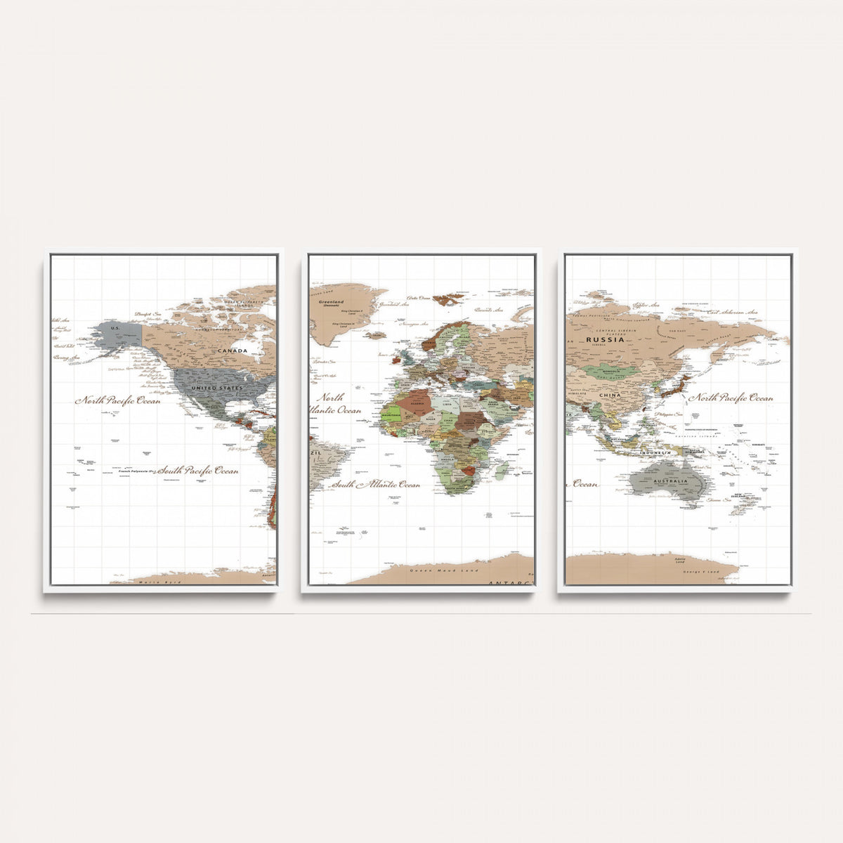 91286788-MGV-CV-36X24 - World Map Wall Art Canvas Print, Modern Decorative Framed Map Artwork Prints for Living Room, Office, Bedroom Wall Decor