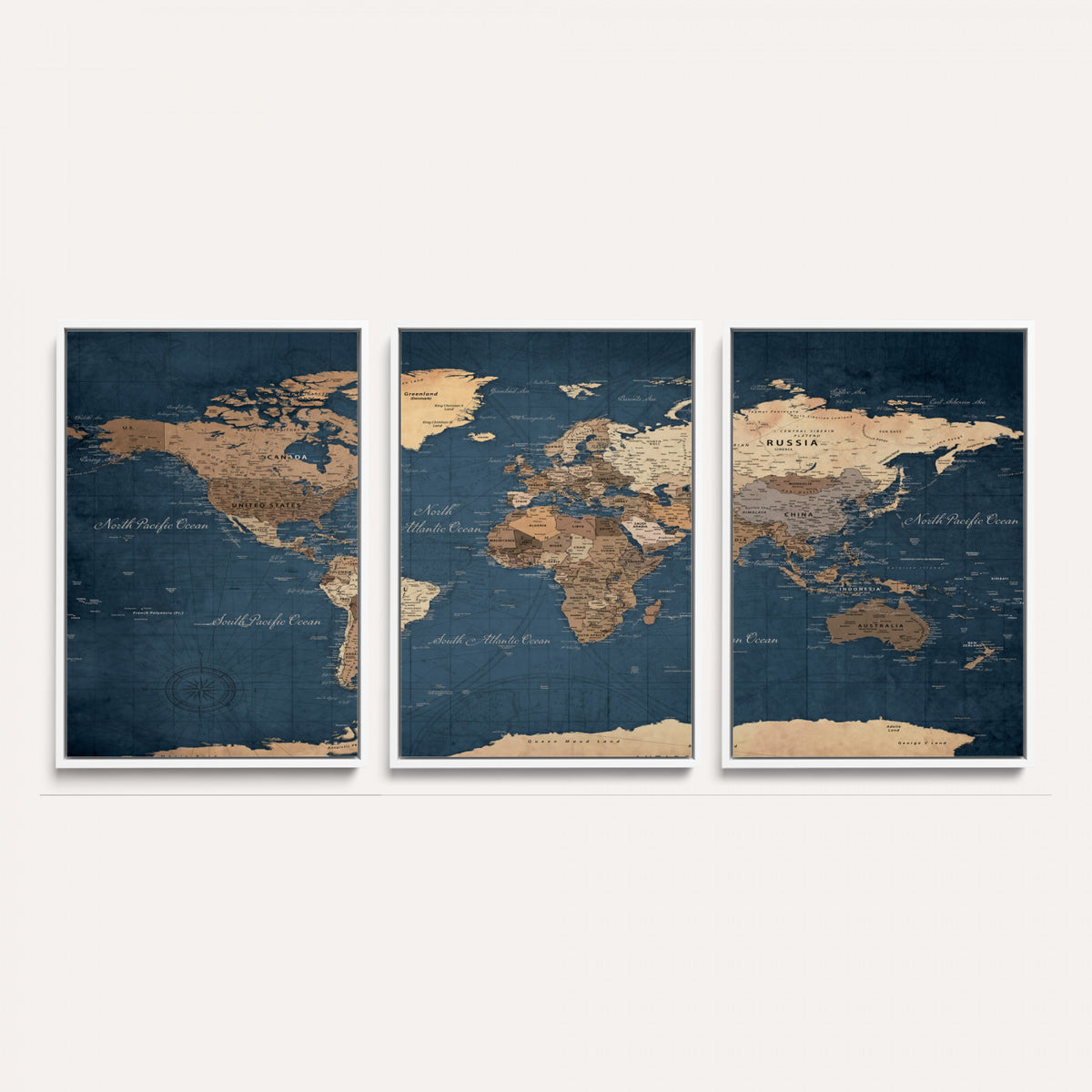 69886352-MGV-CV-36X24 - World Map Wall Art Canvas Print, Modern Decorative Framed Map Artwork Prints for Living Room, Office, Bedroom Wall Decor