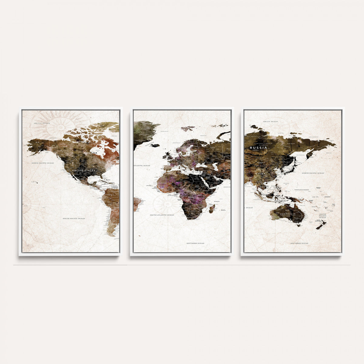 77651968-MGV-CV-36X24 - Watercolor World Map Print - Large Wall Art Canvas Print for