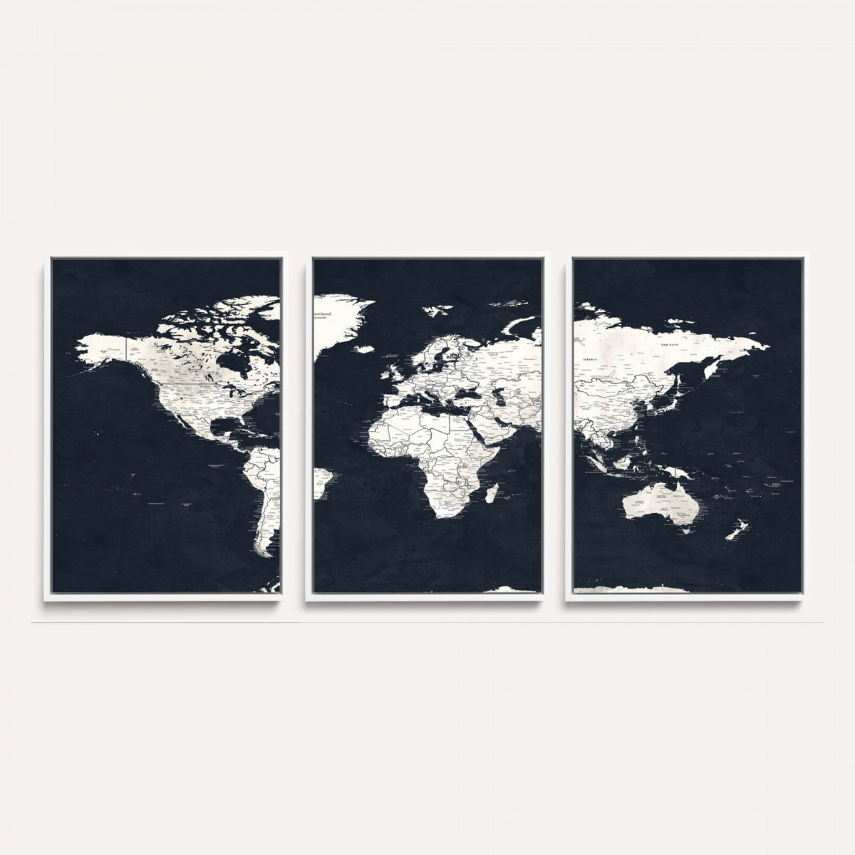 11963807-MGV-CV-36X24 - Black World Map Wall Art Canvas Print for Home Office and Meeting Room Decor