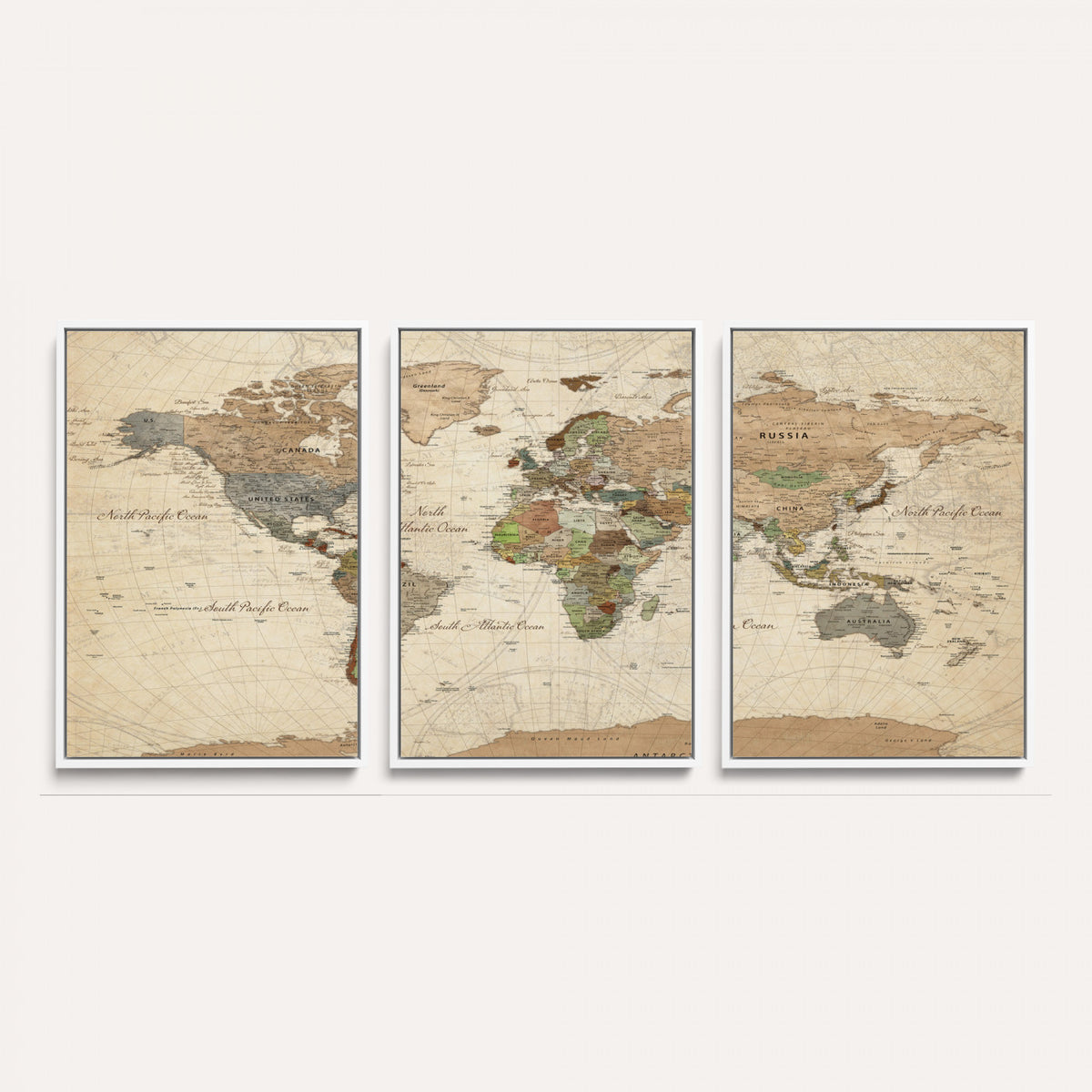 16856902-MGV-CV-36X24 - Vintage World Map Canvas Wall Art - Rustic Grunge Texture