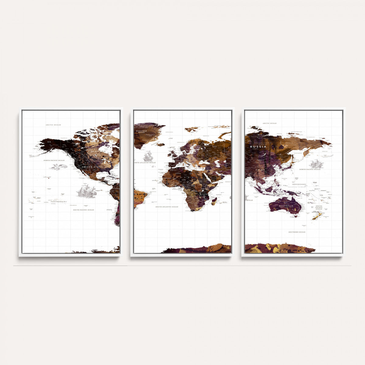 34792695-MGV-CV-36X24 - Rustic World Map Wall Art Canvas Print | Large Vintage Blue World Map on Wood Grain Style Background