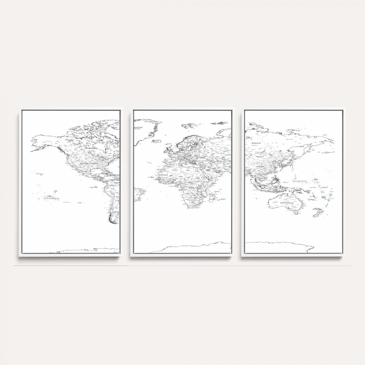 21002736-MGV-CV-36X24 - World Map Canvas Print, Framed Modern Detailed Map of the World for Home or Office