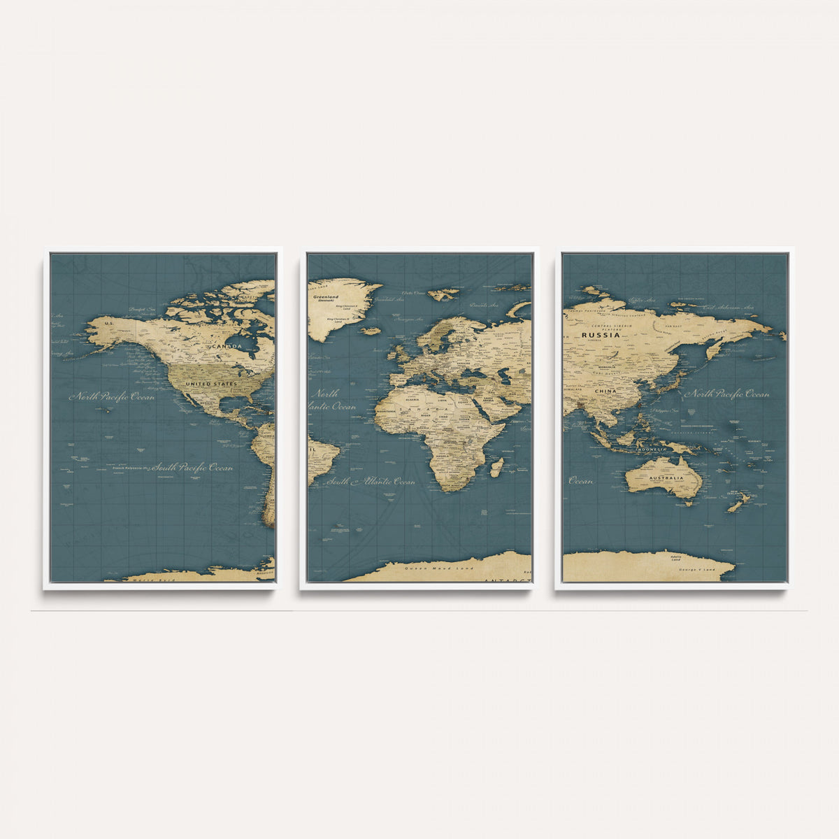 99599383-MGV-CV-36X24 - Minimal Vintage World Map Canvas Wall Art Print, Neutral