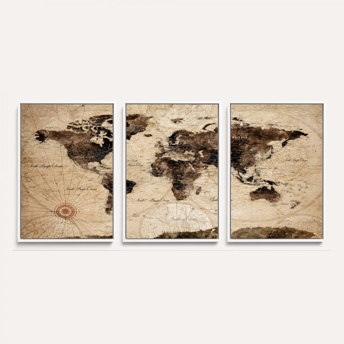 47657418-MGV-CV-36X24 - World Map Wall Art Canvas Print, Modern Decorative Framed Map Artwork Prints for Living Room, Office, Bedroom Wall Decor