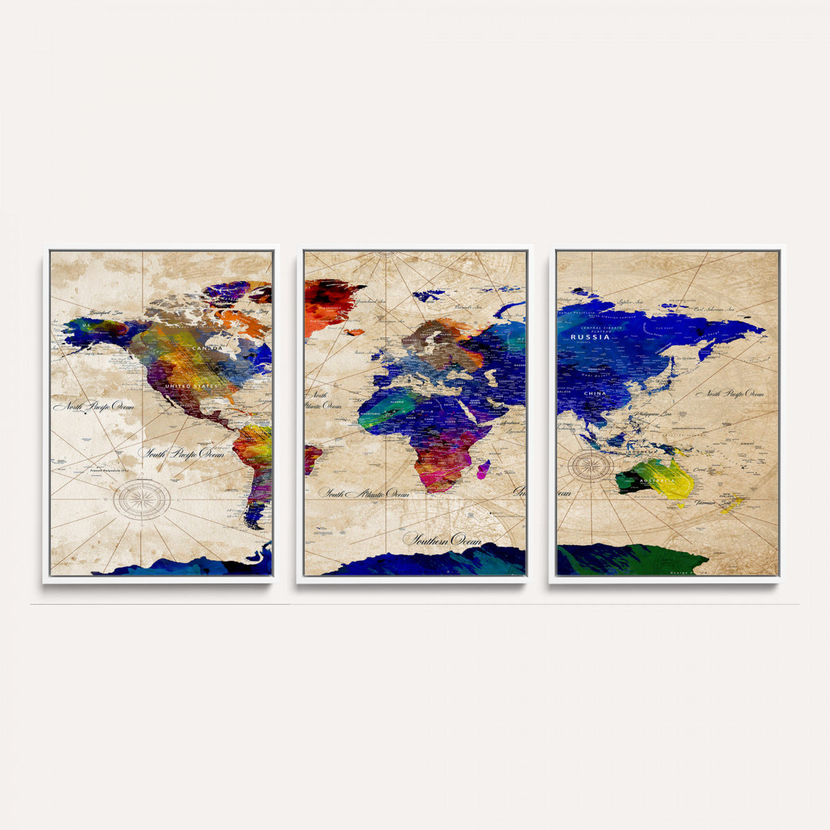 26284075-MGV-CV-36X24 - World Map Wall Art Canvas Print, Modern Decorative Framed Map Artwork Prints for Living Room, Office, Bedroom Wall Decor