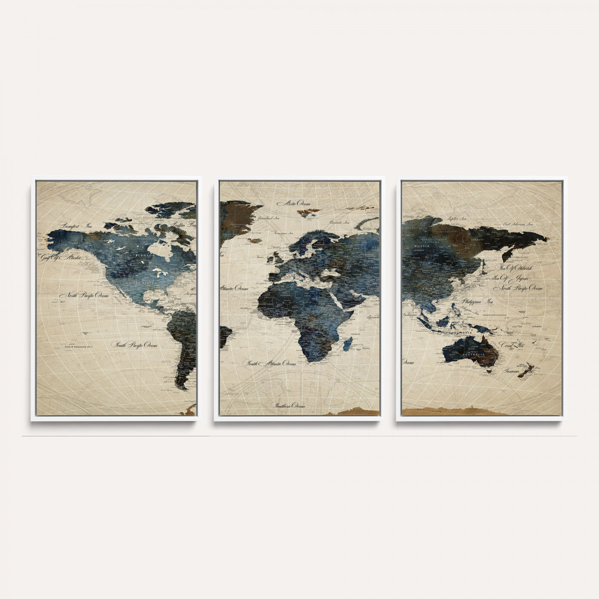 72927803-MGV-CV-36X24 - World Map Wall Art Canvas Print, Modern Decorative Framed Map Artwork Prints for Living Room, Office, Bedroom Wall Decor