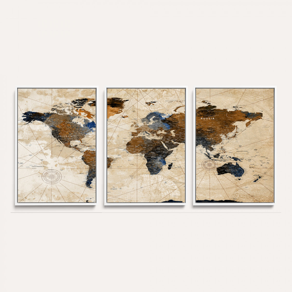 15727090-MGV-CV-36X24 - World Map Wall Art Canvas Print, Modern Decorative Framed Map Artwork Prints for Living Room, Office, Bedroom Wall Decor