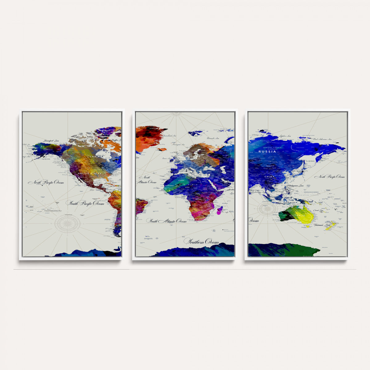 49670038-MGV-CV-36X24 - World Map Wall Art Canvas Print, Modern Decorative Framed Map Artwork Prints for Living Room, Office, Bedroom Wall Decor