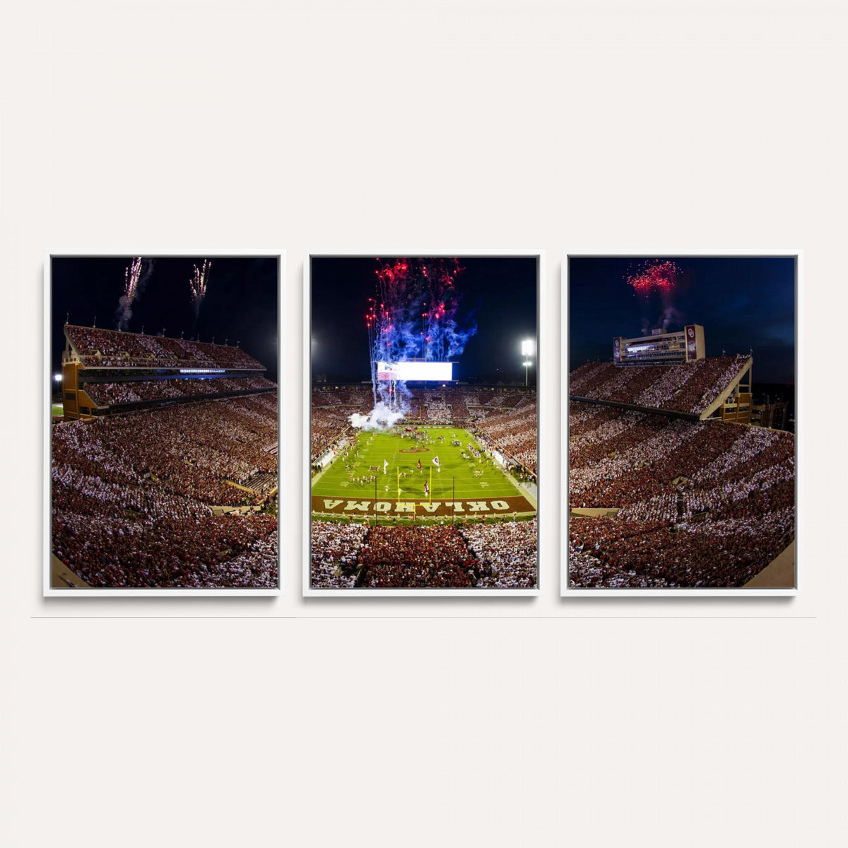 43197777-MGV-CV-36X24 - Oklahoma Memorial Stadium Wall Art Canvas Print – Oklahoma Sooners Football Artwork for Home, Office, and Sports Room Decor