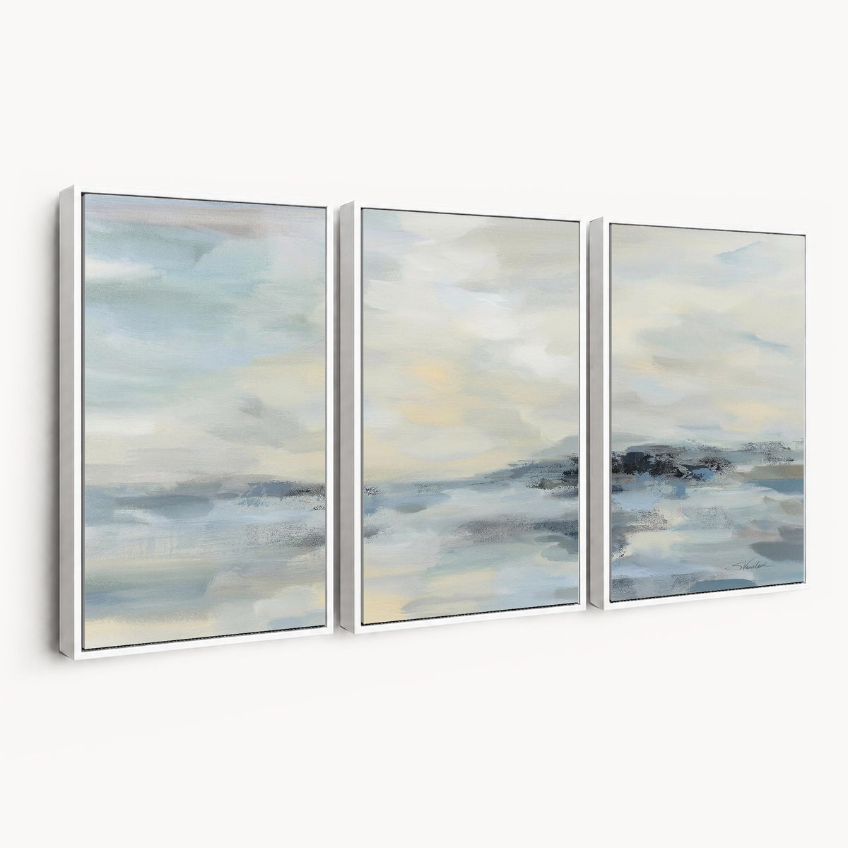Abstract Coastal Landscape Wall Art Canvas Print | Soft Blue Gray Minimalist Art