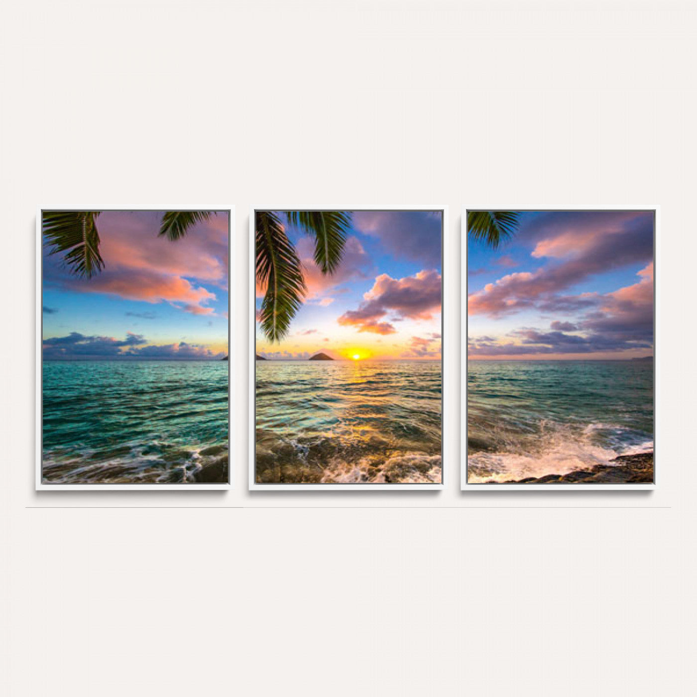 13207742-MGV-CV-36X24 - Hawaii Beach Sunset Canvas Wall Art Print, Tropical Ocean Landscape Artwork, Palm Tree Coastal Decor for Living Room Bedroom