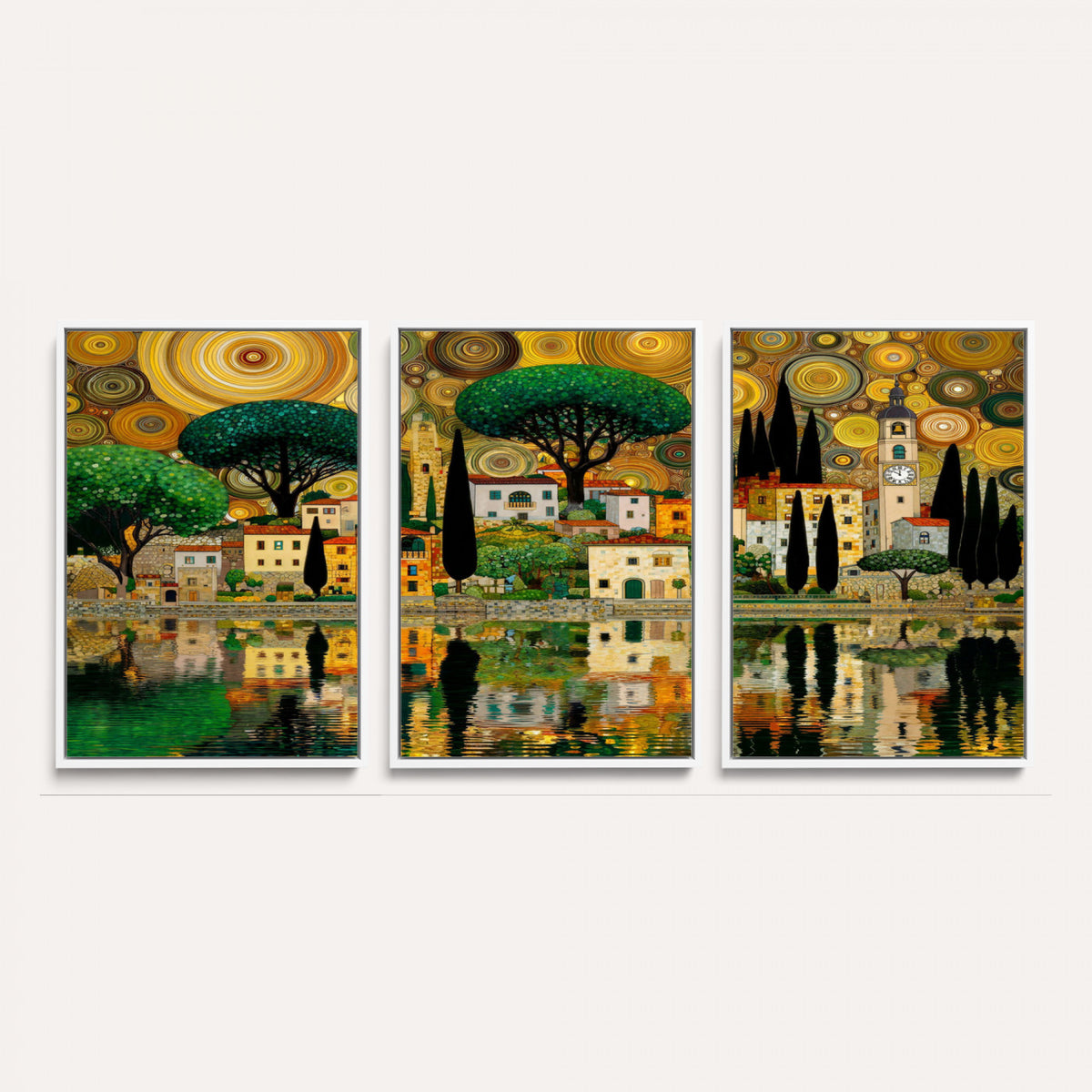 93010897-MGV-CV-36X24 - Gustav Klimt Golden Cityscape Wall Art Canvas Print,